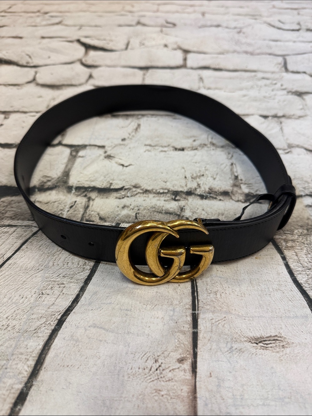 GUCCI GG Marmont Belt Black Leather Gold Buckle Size 80/32 - Picture 3 of 12